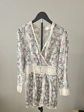 Zimmermann Cream Paisley Lace-Trim Long-Sleeve Romper